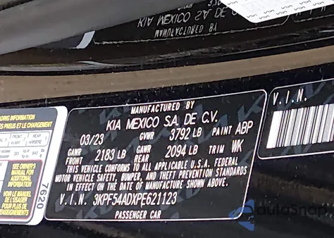 2023 Kia Forte Gt-Line z USA, uszkodzony, nr VIN 3KPF54ADXPE621123